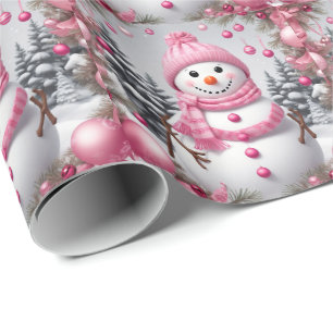 Papel De Presente Homem de Neve Rosa Personalizado