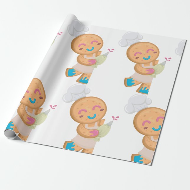 Papel De Presente Homem de Pão de Gengibre Chef com Saco de Piping (Desenrolado)
