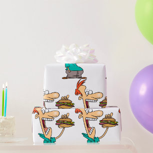 Papel De Presente Homem Engraçado Comendo Sanduíche