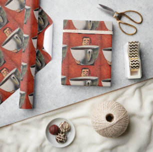 Papel De Presente Homem Feliz Vintage Bebendo Xícara Gigante de Café