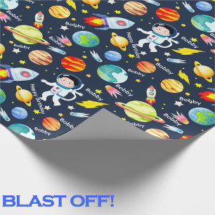 Papel De Presente Homem-foguete personalizado do Astronauta Boy