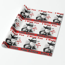 Papel De Presente Homem Retro Apontando Eu Quero Você Feliz Aniversá