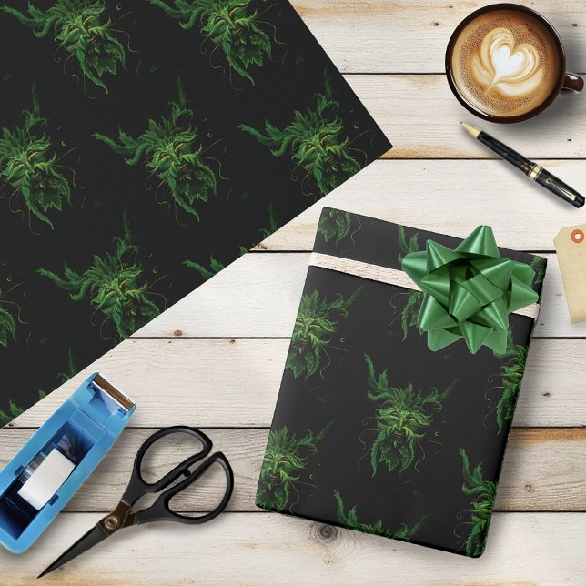 Papel De Presente Homem Verde Folhas Fae Pretas (Criador carregado)