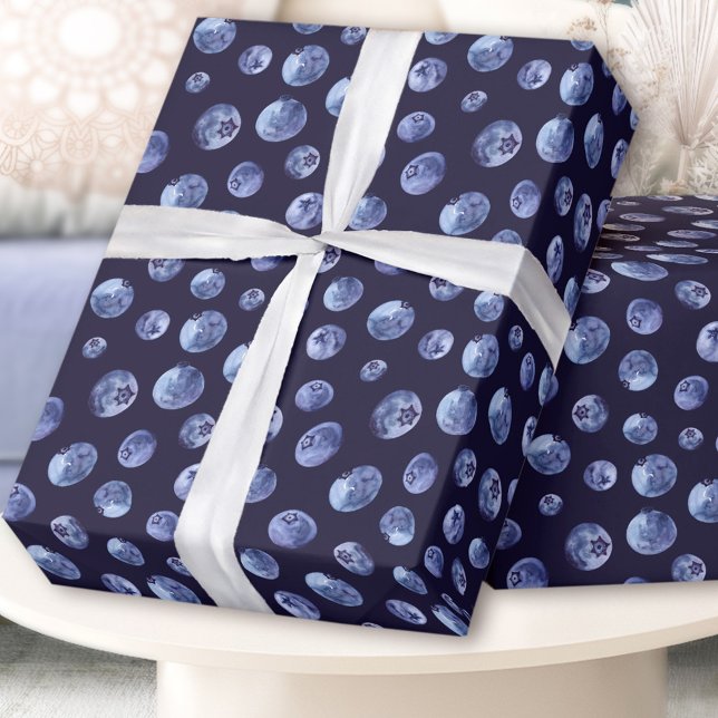 Papel De Presente Homens Azuis de Padrão de Aroma de Água (Watercolor blueberries pattern wrapping paper)