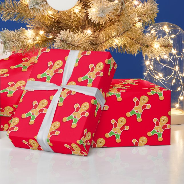 Papel De Presente Homens de gengibre vermelhos padrão de Natal para  (Feriados)