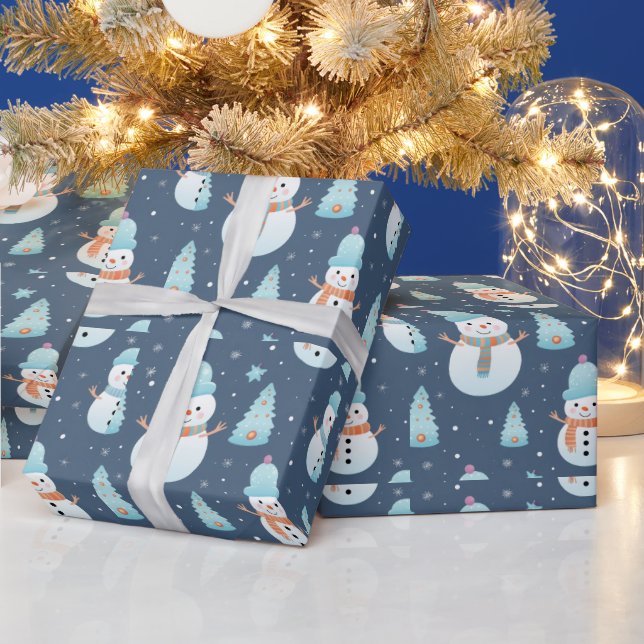 Papel De Presente Homens de Neve Árvores Flocos de Neve Natal Modern (Feriados)