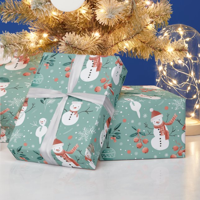 Papel De Presente Homens de Neve Flocos de Neve Folhas de Azevinho N (Feriados)