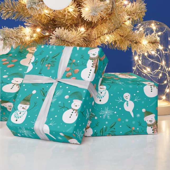 Papel De Presente Homens de Neve Flocos de Neve Folhas de Azevinho V (Feriados)