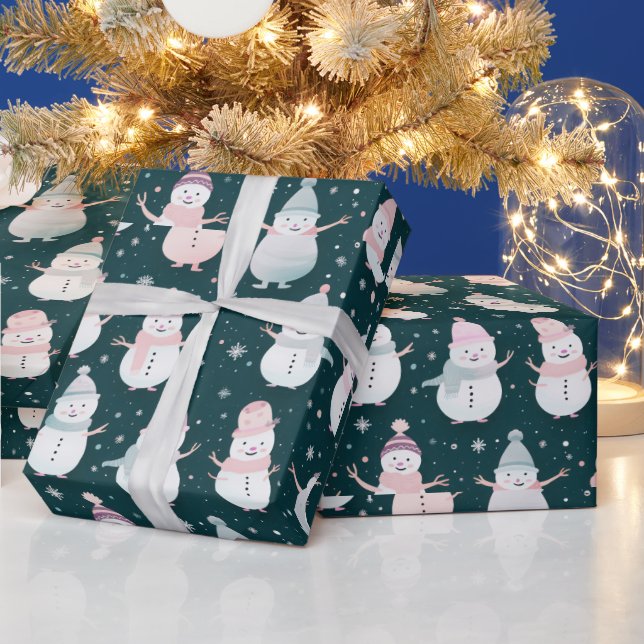 Papel De Presente Homens de Neve Flocos de Neve Natal Moderno (Feriados)