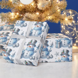 Papel De Presente Homens de Neve Prateados