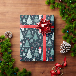 Papel De Presente Homens de Neve Vermelho Azul Árvores de Natal Pres