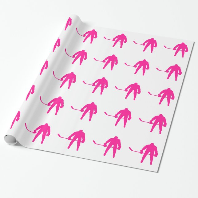 Papel De Presente Hóquei em Gelo Rosa Quente (Desenrolado)