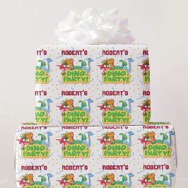 Papel De Presente Hora do Dinossauro Adicionar Nome Aniversário do M