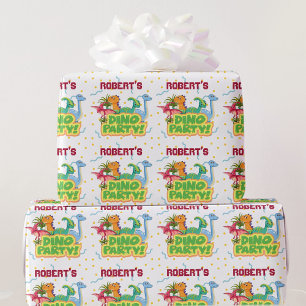 Papel De Presente Hora do Dinossauro Adicionar Nome Aniversário do M