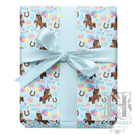Papel De Presente Horse Birthday Gift Wrapping Paper in Blue