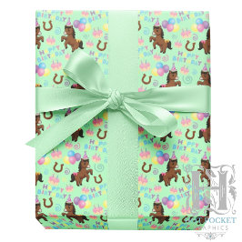 Papel De Presente Horse Birthday Gift Wrapping Paper in Green