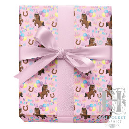 Papel De Presente Horse Birthday Gift Wrapping Paper in Pink