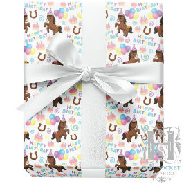 Papel De Presente Horse Birthday Gift Wrapping Paper in White