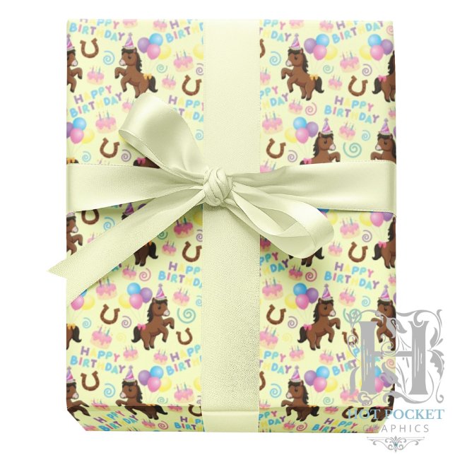 Papel De Presente Horse Birthday Gift Wrapping Paper in Yellow (Criador carregado)