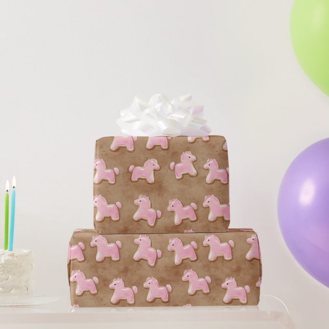 Papel De Presente Horses Brown Pink Birthday (Presentes para festas)