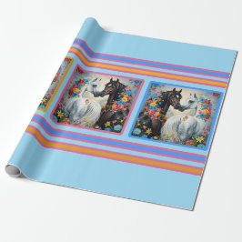 Papel De Presente Horses Framed in flowers Wrapping Paper