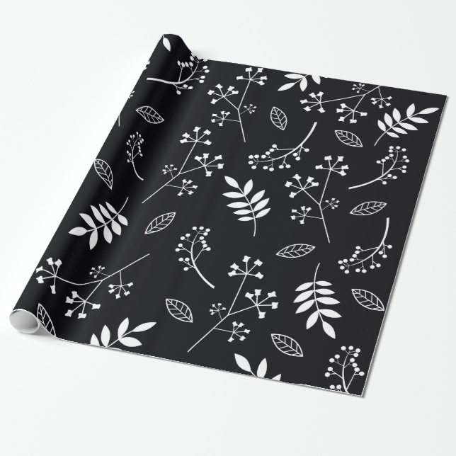 Papel De Presente Hortaliças florais botânicas das folhas brancas e (Desenrolado)