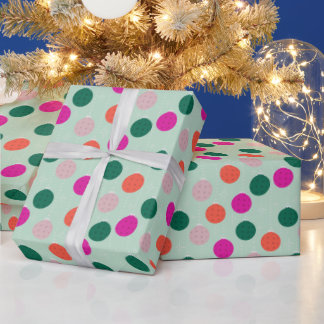 Papel De Presente Hortelã e Rosa Natal Temático de Pickleball