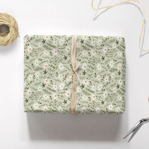 Papel De Presente Hortelã Floral Flor de Margarida