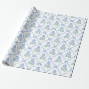 Papel De Presente Hortênsia Azul Esportiva com Treliça de Laço Azul