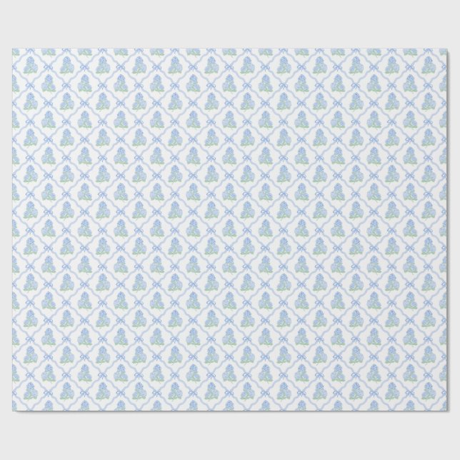 Papel De Presente Hortênsias Azuis e Verdes Elegantes (Aberto)