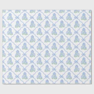 Papel De Presente Hortênsias Azuis e Verdes Preppy