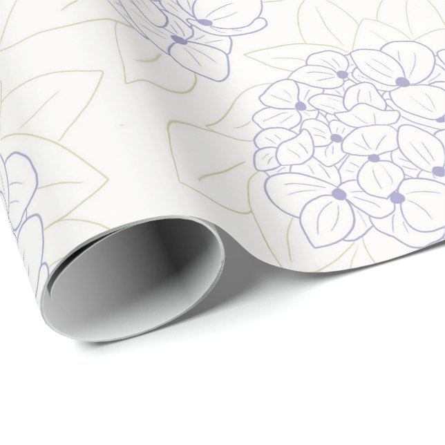 Papel De Presente Hortênsias Roxas delineadas (Ponta do rolo)