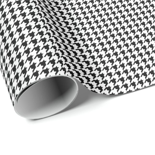 Papel De Presente Houndstooth Preto e Branco (Ponta do rolo)