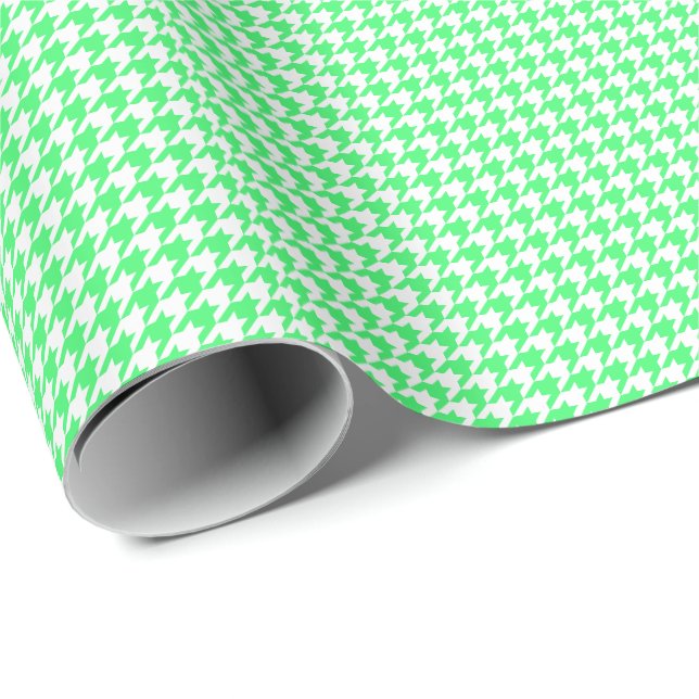 Papel De Presente Houndstooth verde e branco da luz pequena - (Ponta do rolo)