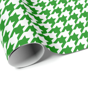 Papel De Presente Houndstooth verde e branco médio