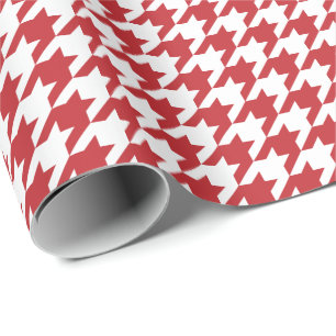 Papel De Presente Houndstooth vermelho e branco da obscuridade média