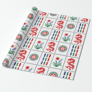 Papel De Presente Huge Mahjong Tiles #4 Vermelho Verde Azul Branco