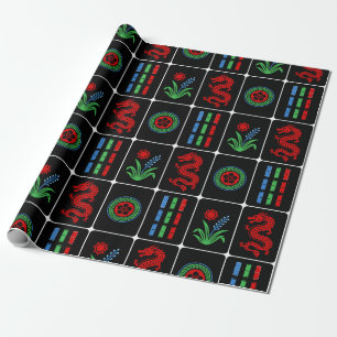 Papel De Presente Huge Mahjong Tiles #4 Vermelho Verde Azul Preto