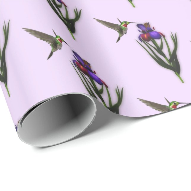 Papel De Presente Hummingbird E Iris Flower    (Ponta do rolo)