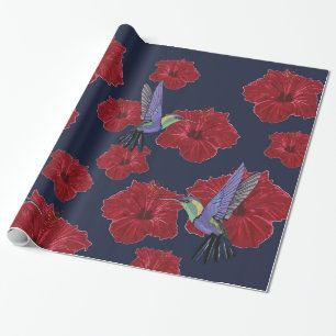 Papel De Presente Hummingbird Hibiscus Arte Floral