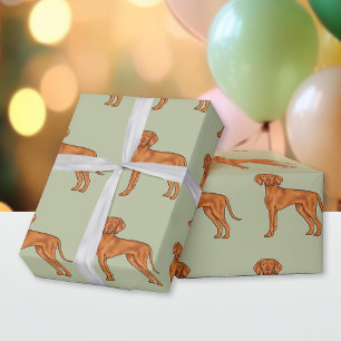 Papel De Presente Húngaro Vizsla Cute Pointer Dog Patterno Green