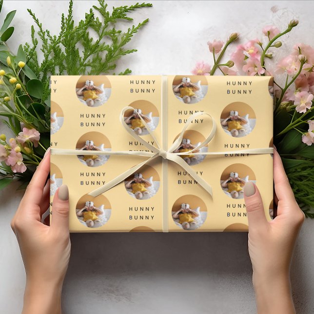 Papel De Presente Hunny Bunny Photo Páscoa Orange | Personalizado (Criador carregado)