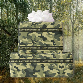 Papel De Presente Hunter Woods Camo Adicionar Texto e Nome Aniversár