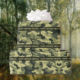 Papel De Presente Hunter Woods Camo Adicionar Texto e Nome Aniversár