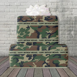 Papel De Presente Hunter Woods Camo Adicionar Texto e Nome Aniversár