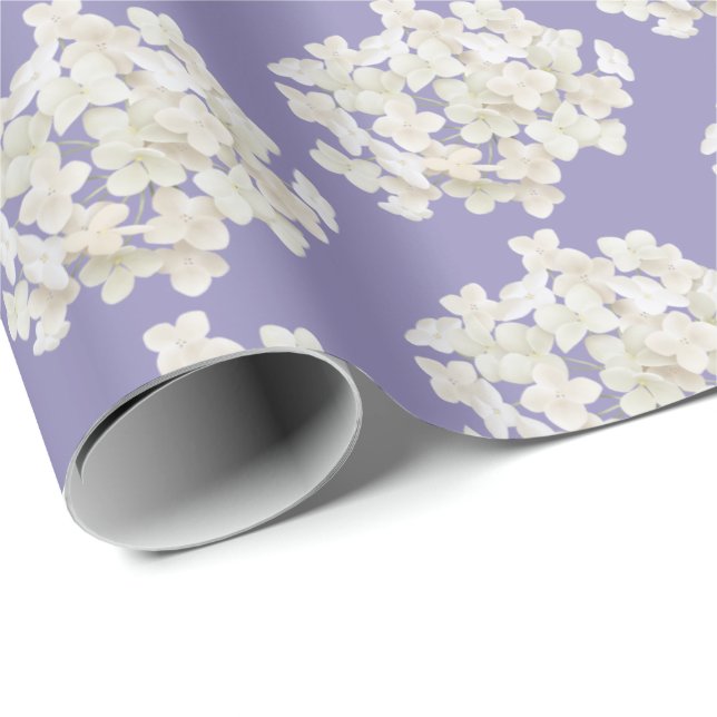 Papel De Presente Hydrangea branca na Lavanda (Ponta do rolo)
