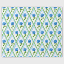 Papel De Presente Hydrangea Ditsy do Avô Azul e Verde