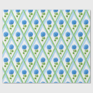 Papel De Presente Hydrangea Ditsy do Avô Azul e Verde