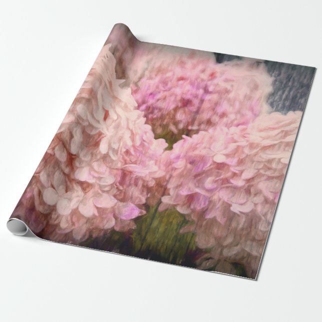 Papel De Presente Hydrangea Vintage Blush Floral Cor-de-rosa Desumid (Desenrolado)