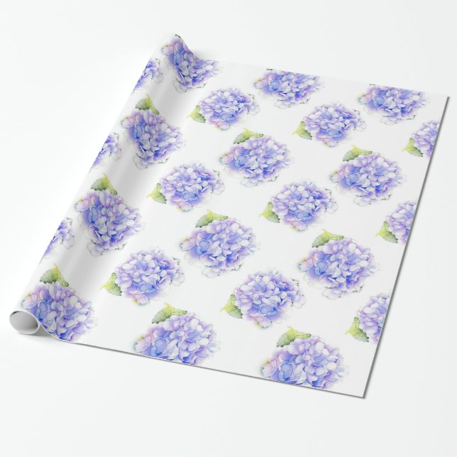 Papel De Presente Hydrangea Watercolor (Desenrolado)